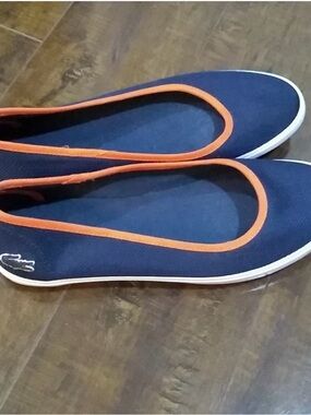 Lacoste Navy Canvas Ballet Flats with Orange Trim